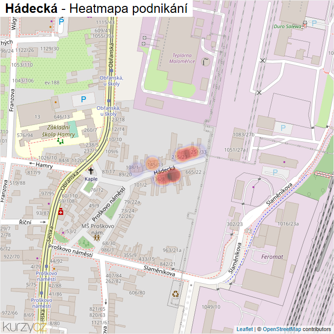 Mapa Hádecká - Firmy v ulici.