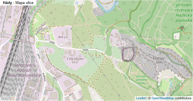 Hády - mapa ulice