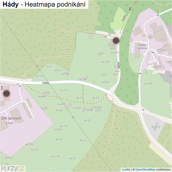 Mapa Hády - Firmy v ulici.