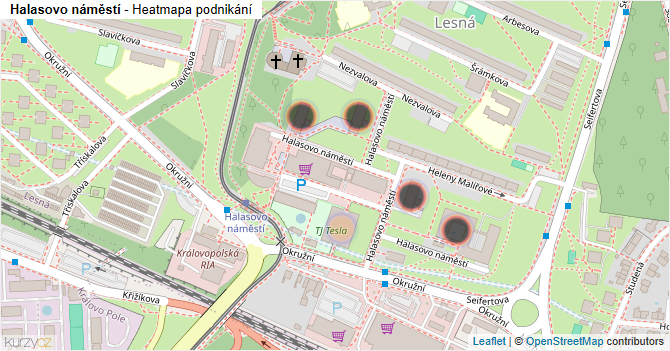 Halasovo náměstí - mapa podnikání