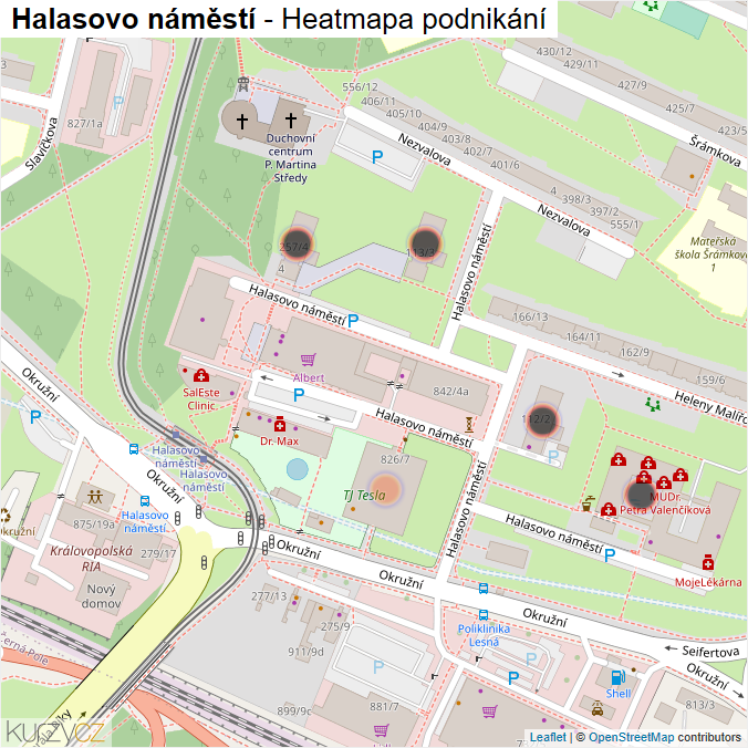 Mapa Halasovo náměstí - Firmy v ulici.