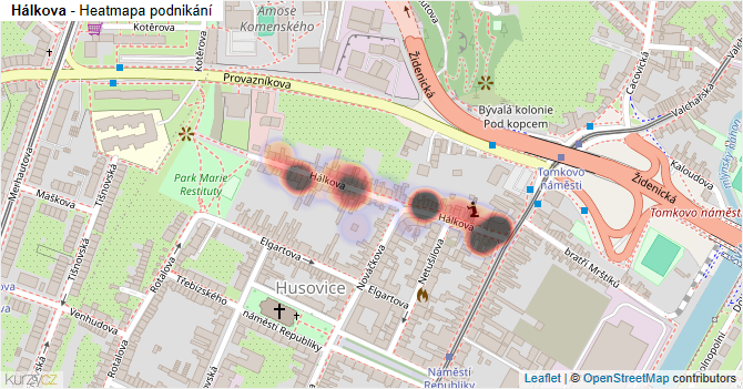 Hálkova - mapa podnikání