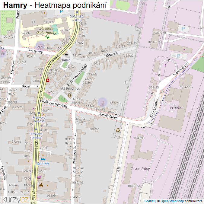Mapa Hamry - Firmy v ulici.