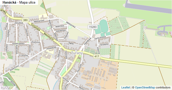 Hanácká - mapa ulice