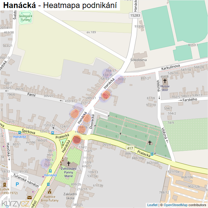Mapa Hanácká - Firmy v ulici.