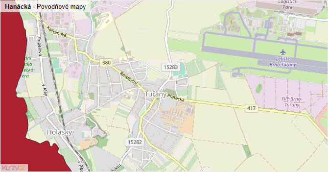 Hanácká - záplavové mapy stoleté vody