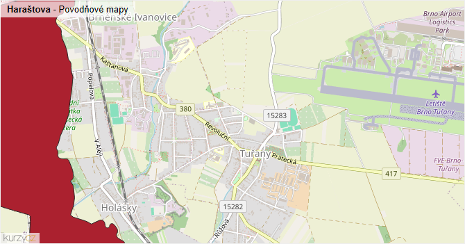 Haraštova - záplavové mapy stoleté vody