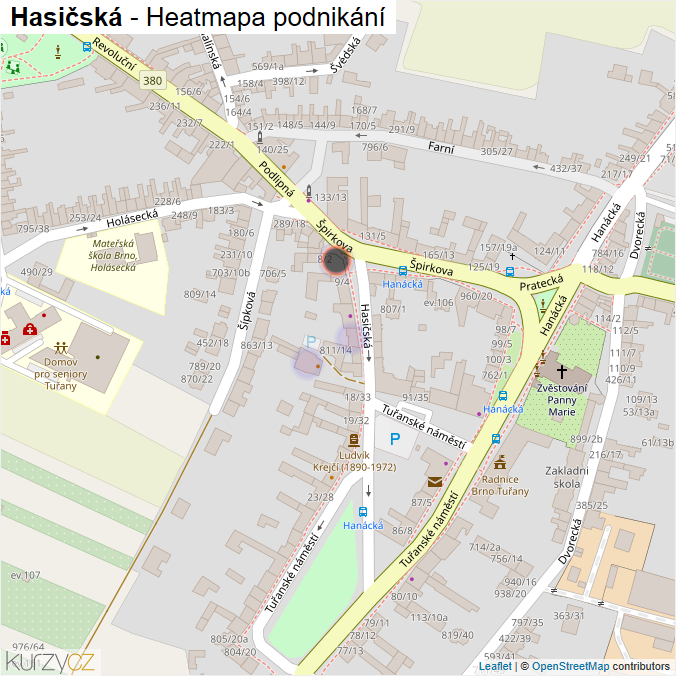 Mapa Hasičská - Firmy v ulici.