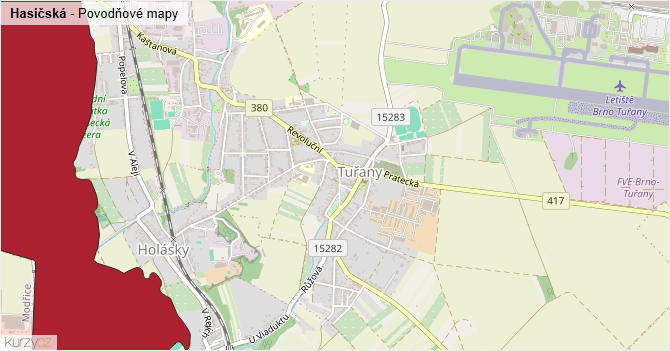 Hasičská - záplavové mapy stoleté vody