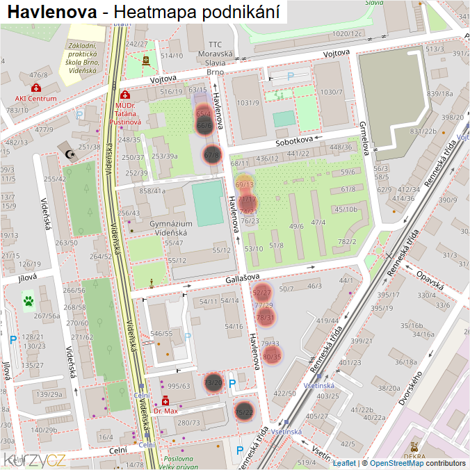 Mapa Havlenova - Firmy v ulici.