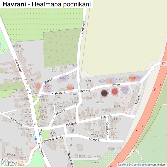 Mapa Havraní - Firmy v ulici.