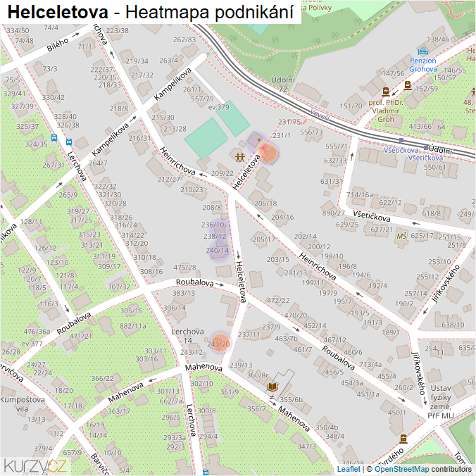 Mapa Helceletova - Firmy v ulici.