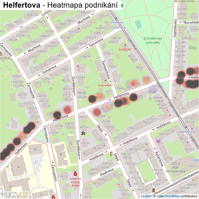 Mapa Helfertova - Firmy v ulici.