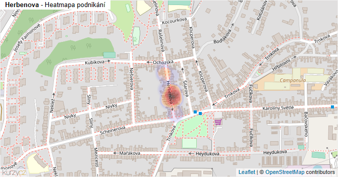 Herbenova - mapa podnikání