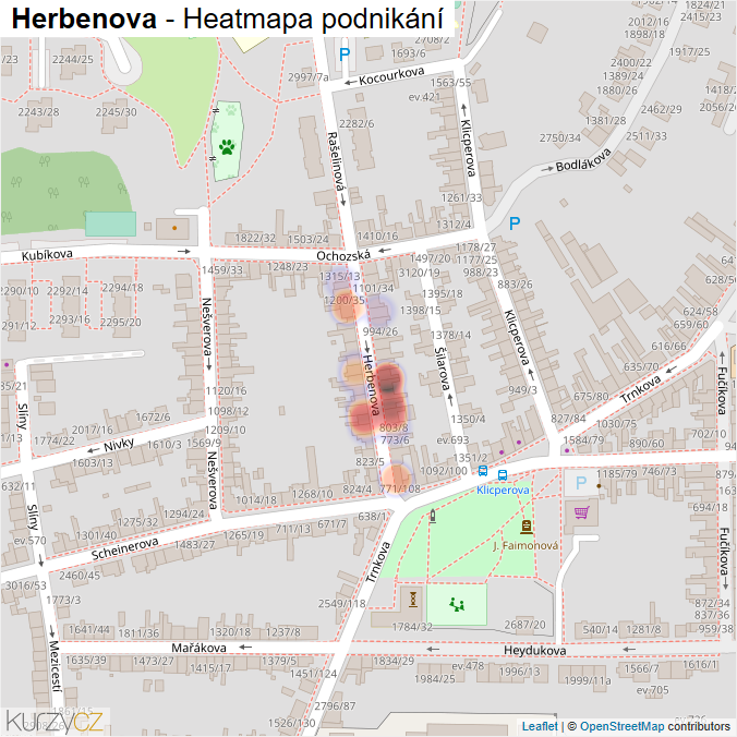 Mapa Herbenova - Firmy v ulici.