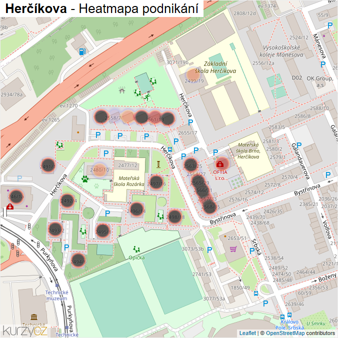 Mapa Herčíkova - Firmy v ulici.