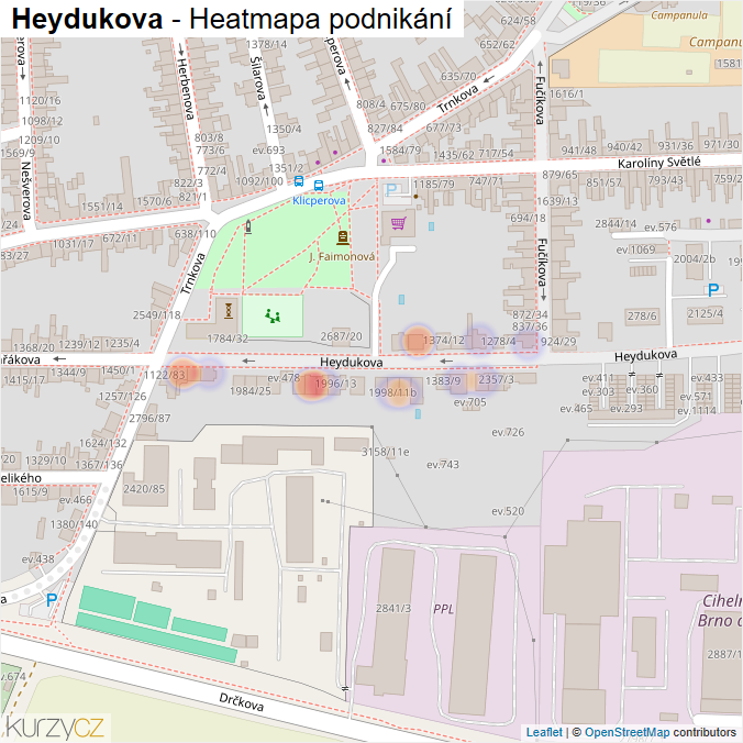 Mapa Heydukova - Firmy v ulici.