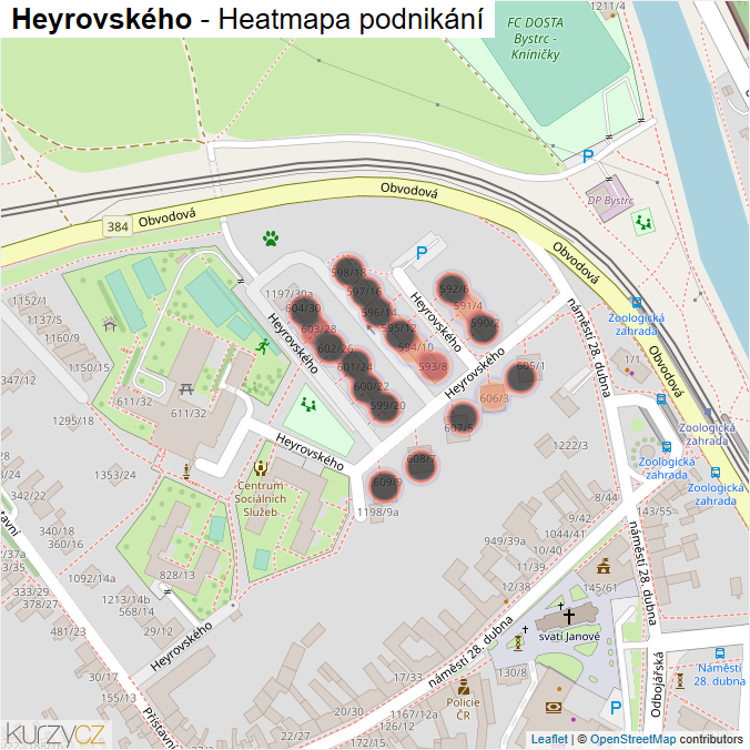 Mapa Heyrovského - Firmy v ulici.