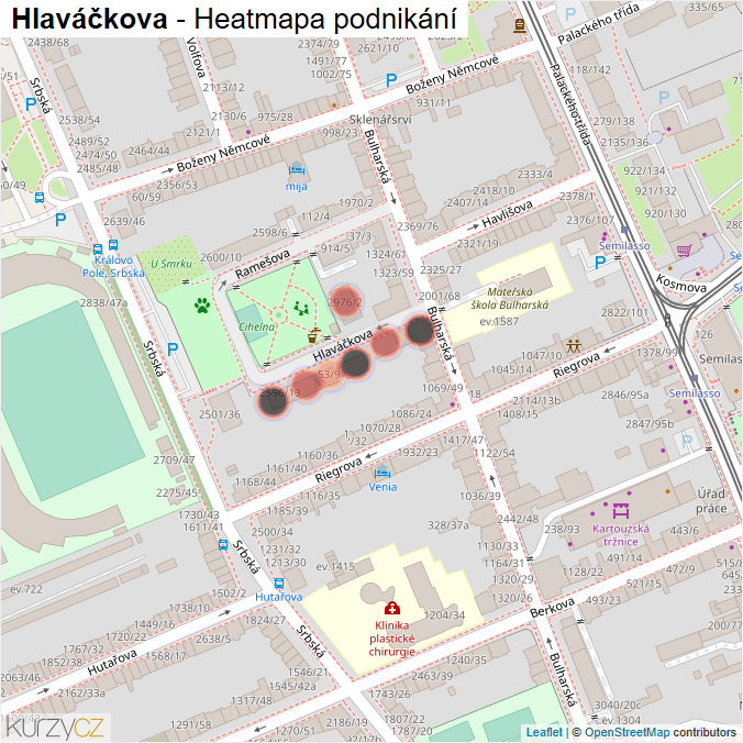 Mapa Hlaváčkova - Firmy v ulici.