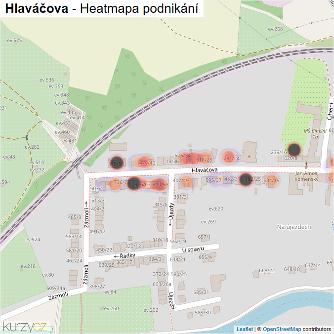 Mapa Hlaváčova - Firmy v ulici.