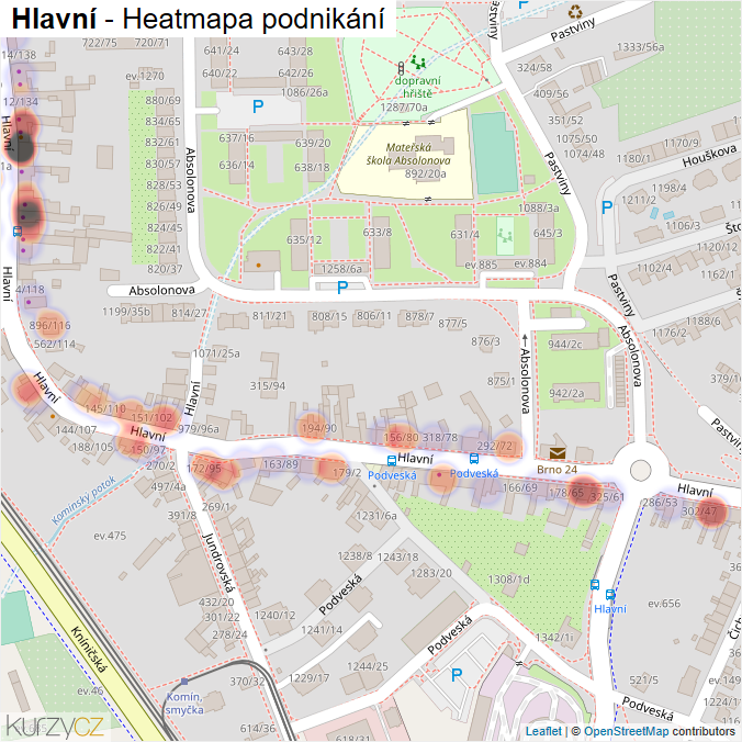 Mapa Hlavní - Firmy v ulici.