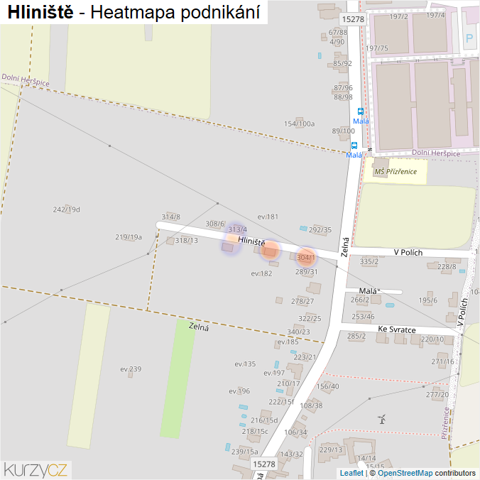 Mapa Hliniště - Firmy v ulici.