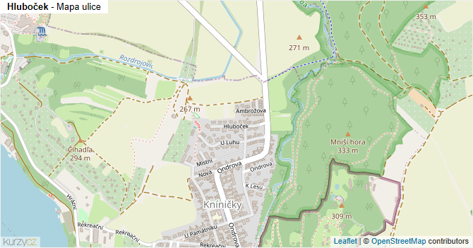 Hluboček - mapa ulice