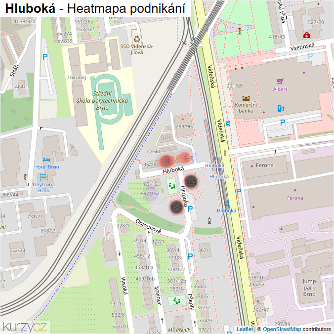 Mapa Hluboká - Firmy v ulici.