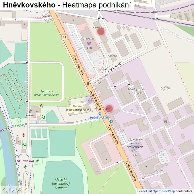 Mapa Hněvkovského - Firmy v ulici.