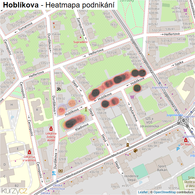 Mapa Hoblíkova - Firmy v ulici.