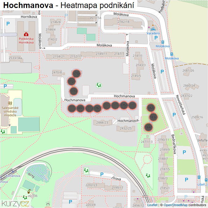 Mapa Hochmanova - Firmy v ulici.