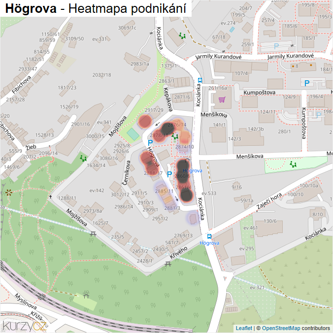 Mapa Högrova - Firmy v ulici.