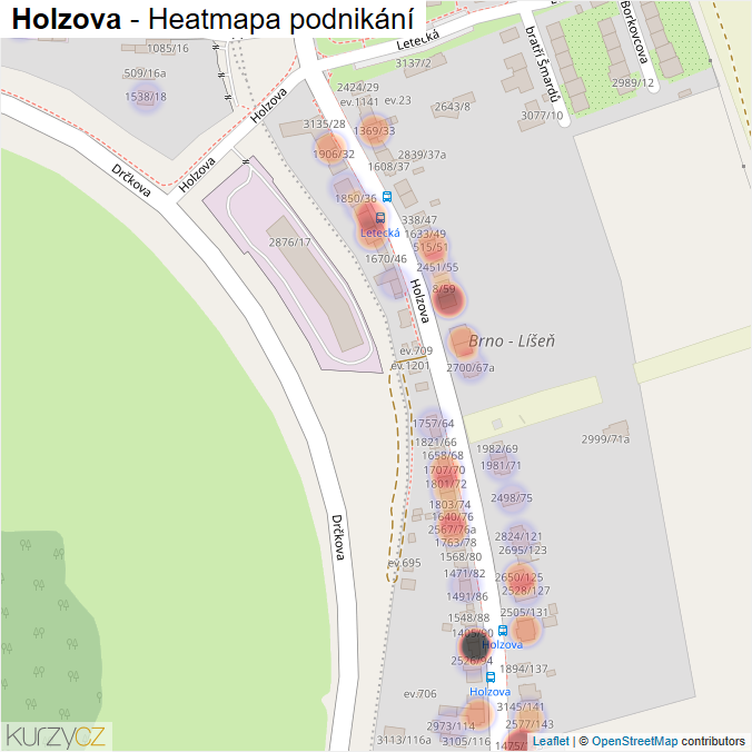 Mapa Holzova - Firmy v ulici.