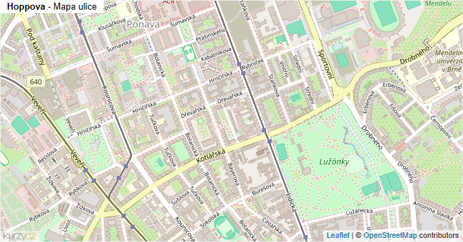 Hoppova - mapa ulice