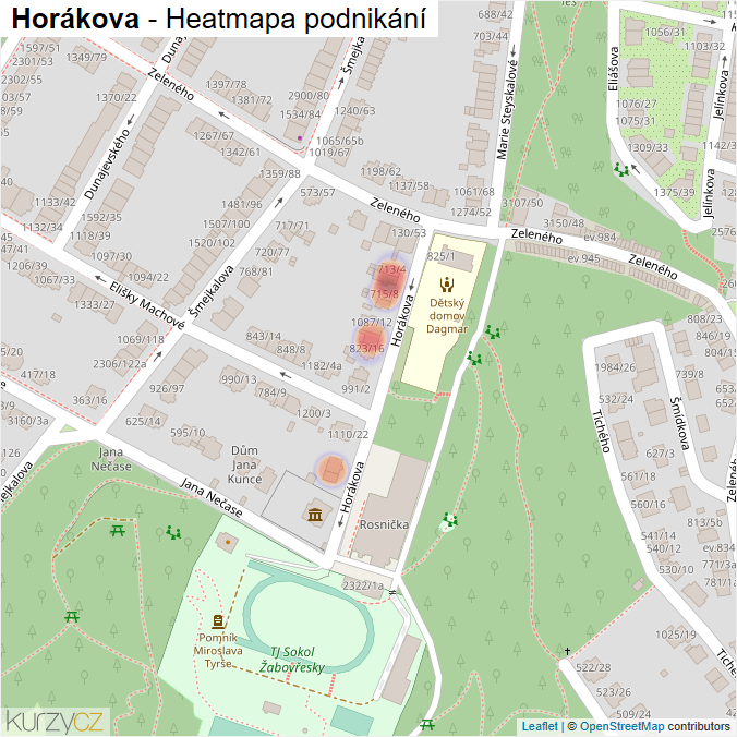 Mapa Horákova - Firmy v ulici.