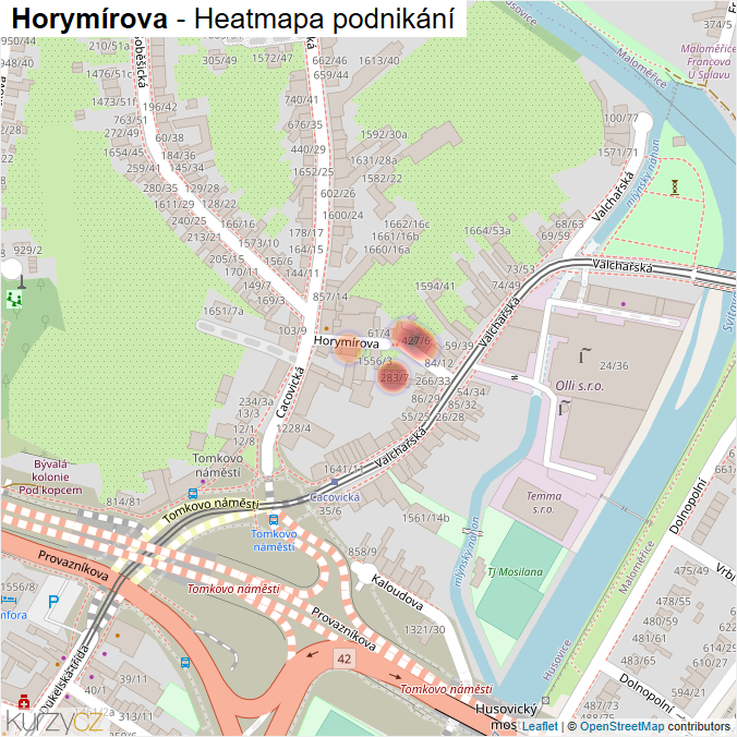 Mapa Horymírova - Firmy v ulici.
