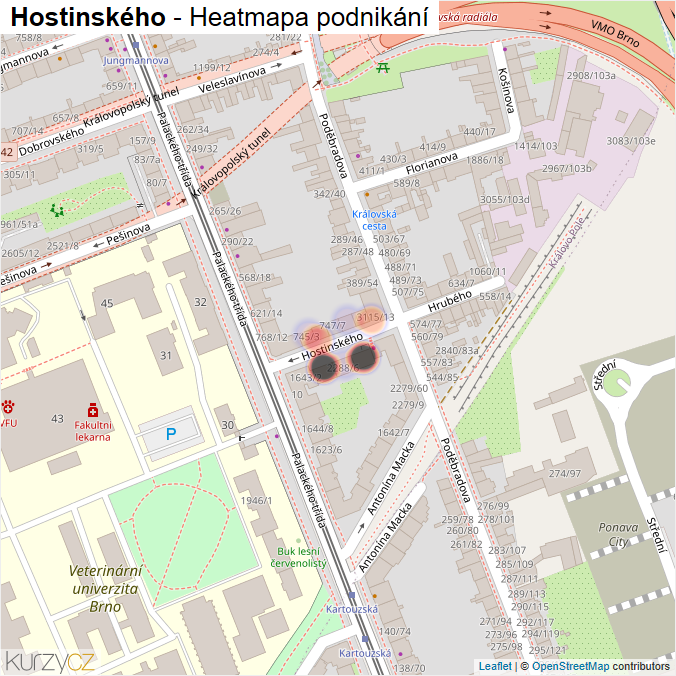 Mapa Hostinského - Firmy v ulici.