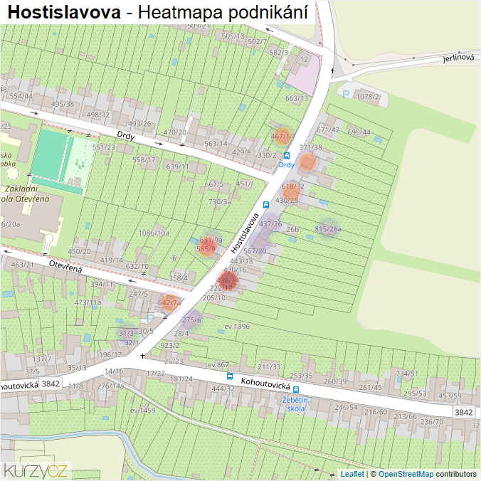 Mapa Hostislavova - Firmy v ulici.