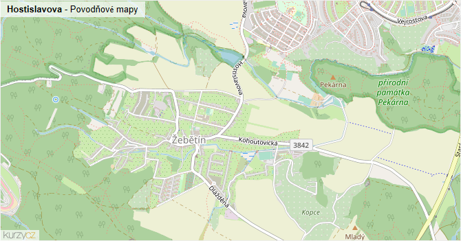 Hostislavova - záplavové mapy stoleté vody