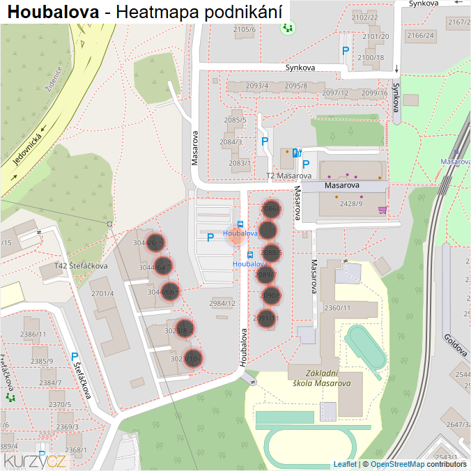 Mapa Houbalova - Firmy v ulici.