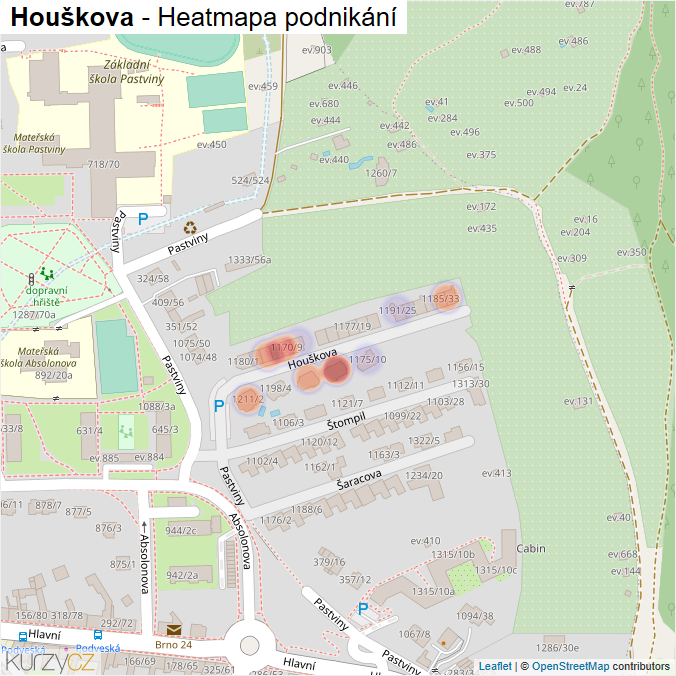 Mapa Houškova - Firmy v ulici.