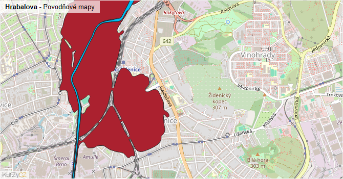 Hrabalova - záplavové mapy stoleté vody