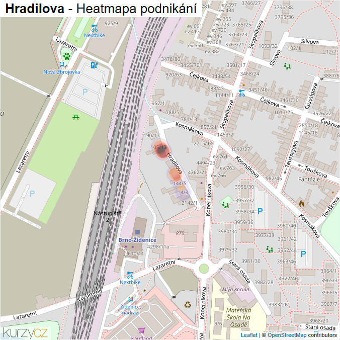 Mapa Hradilova - Firmy v ulici.