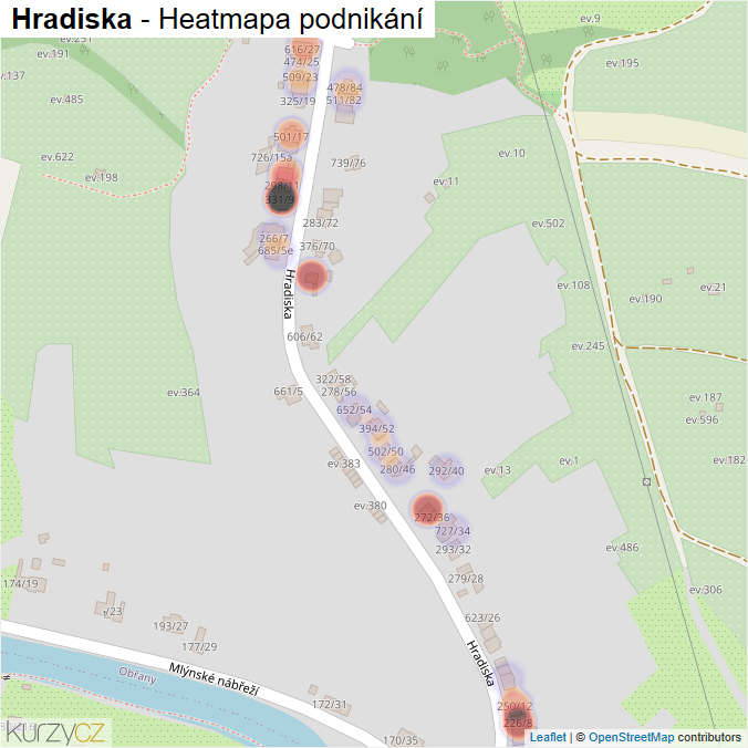 Mapa Hradiska - Firmy v ulici.