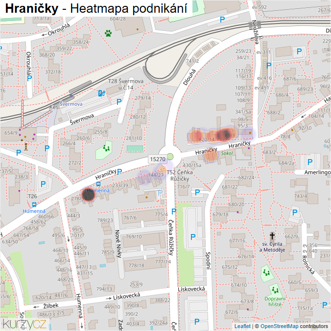 Mapa Hraničky - Firmy v ulici.