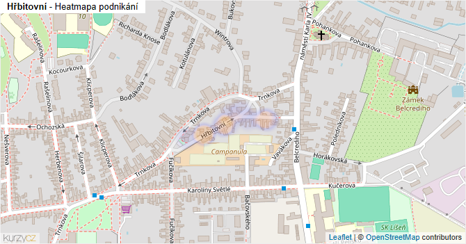 Hřbitovní - mapa podnikání