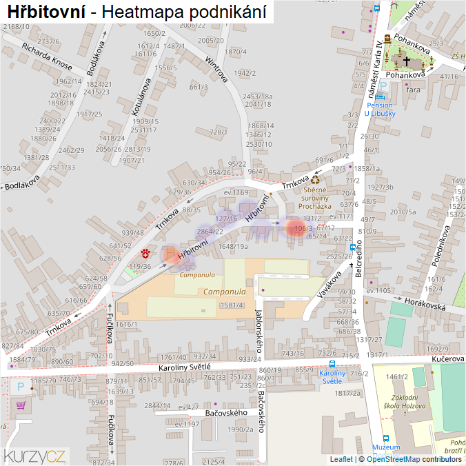 Mapa Hřbitovní - Firmy v ulici.