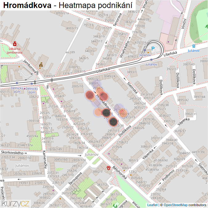 Mapa Hromádkova - Firmy v ulici.