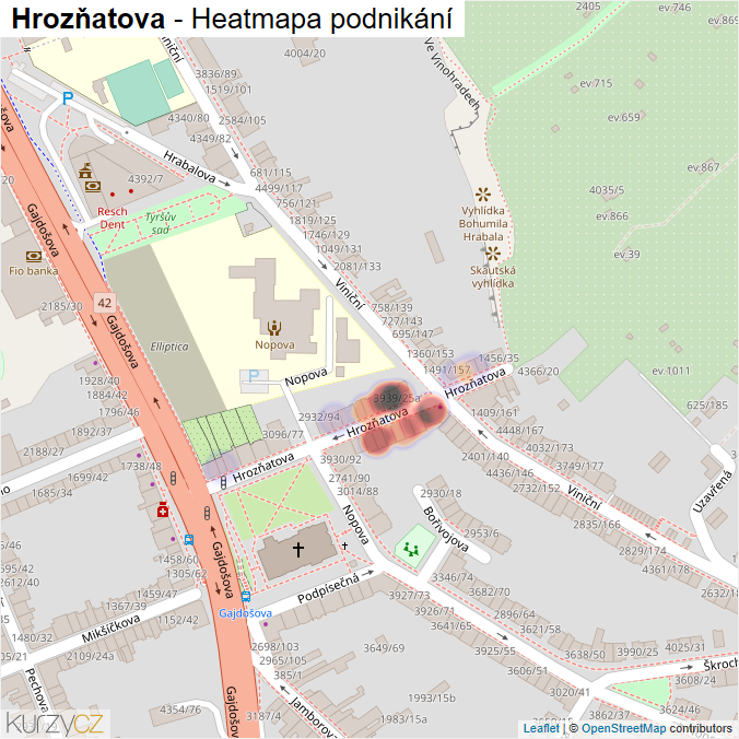 Mapa Hrozňatova - Firmy v ulici.