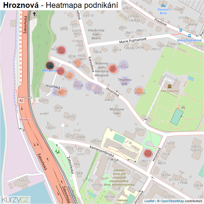 Mapa Hroznová - Firmy v ulici.